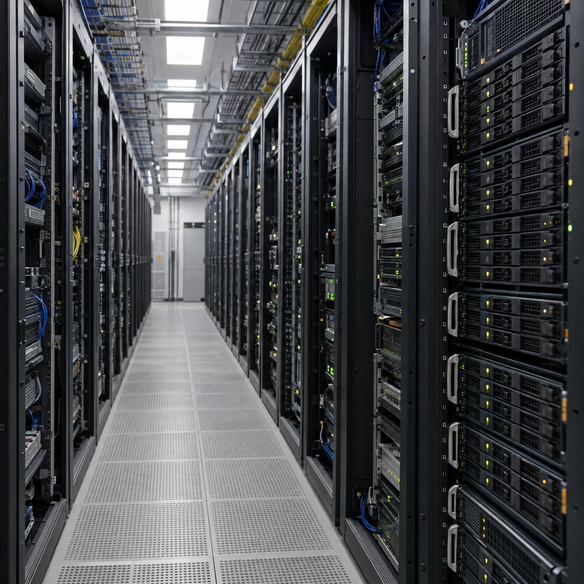 Aisle between server racks in a data centre